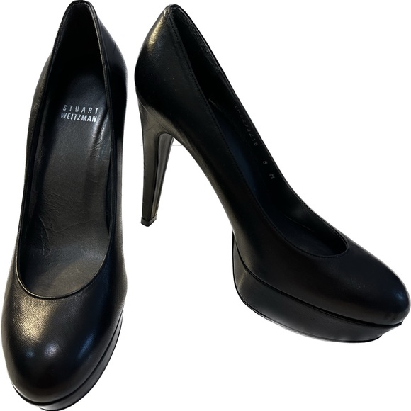 Stuart Weitzman Stilts Black Leather Heels Womens Sz 8 Closed Rounded Toe‎ - Picture 4 of 10